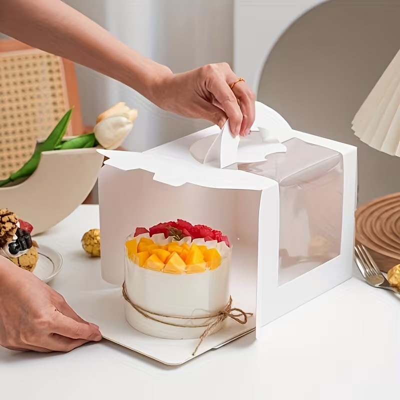Bento cake box with window and handle example Кутия за бенто торта с прозорец и дръжка