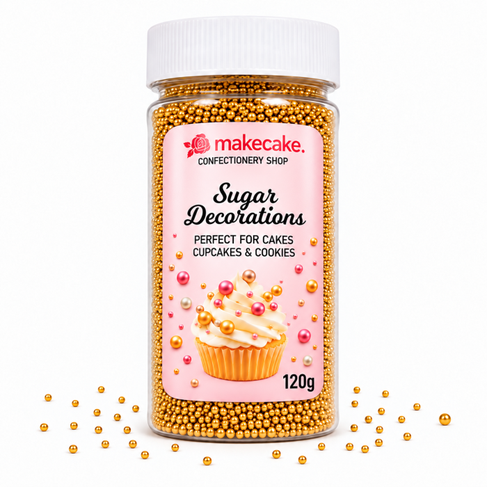 Make Cake захарни перли златни 2 mm 120g