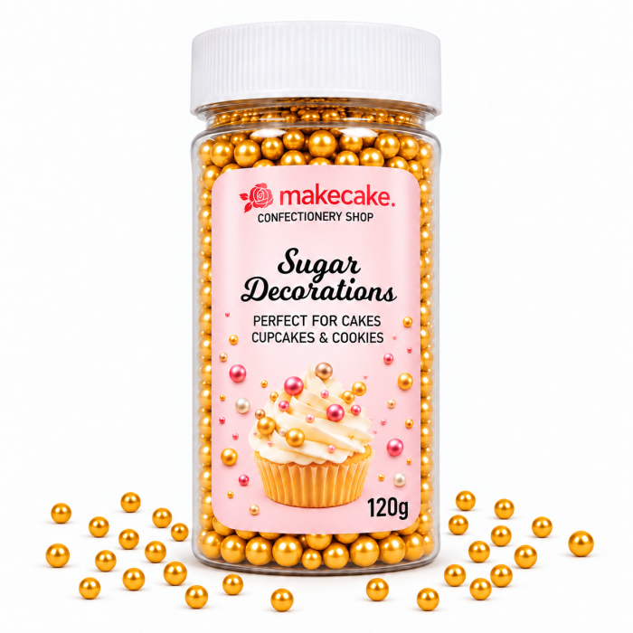 Make Cake захарни перли златни 6 mm 120g