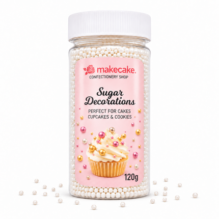 Make Cake захарни перли бели 2 mm 120 g