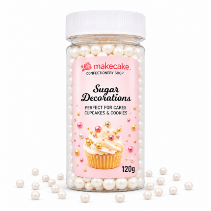 Make Cake захарни перли бели 6 mm 120 g