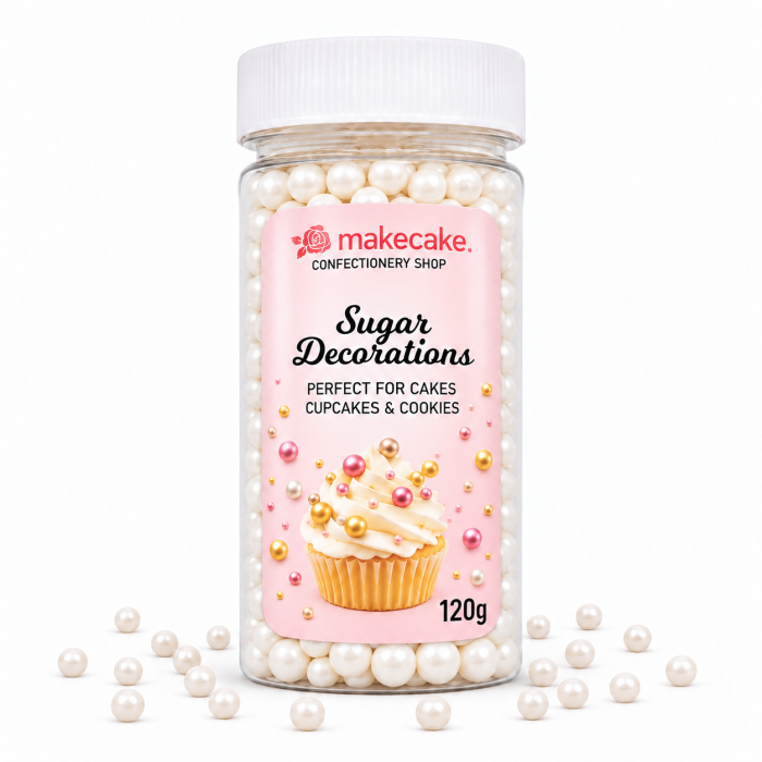 Make Cake захарни перли бели 6 mm 120 g